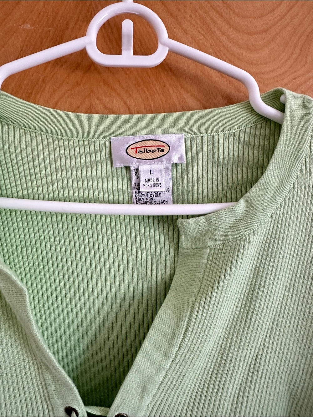 Talbots Light Green Ribbed Lace-Up Crop Top - Picture 2 of 3